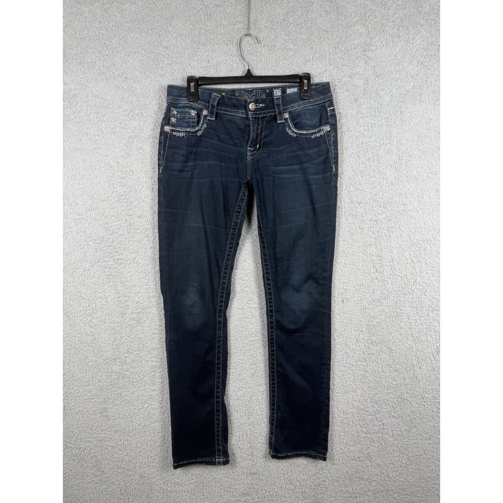 Miss Me Easy Boot Jeans Womens 27 (Fits 30)Dark Wash Mid Rise Bootcut Rhinestone